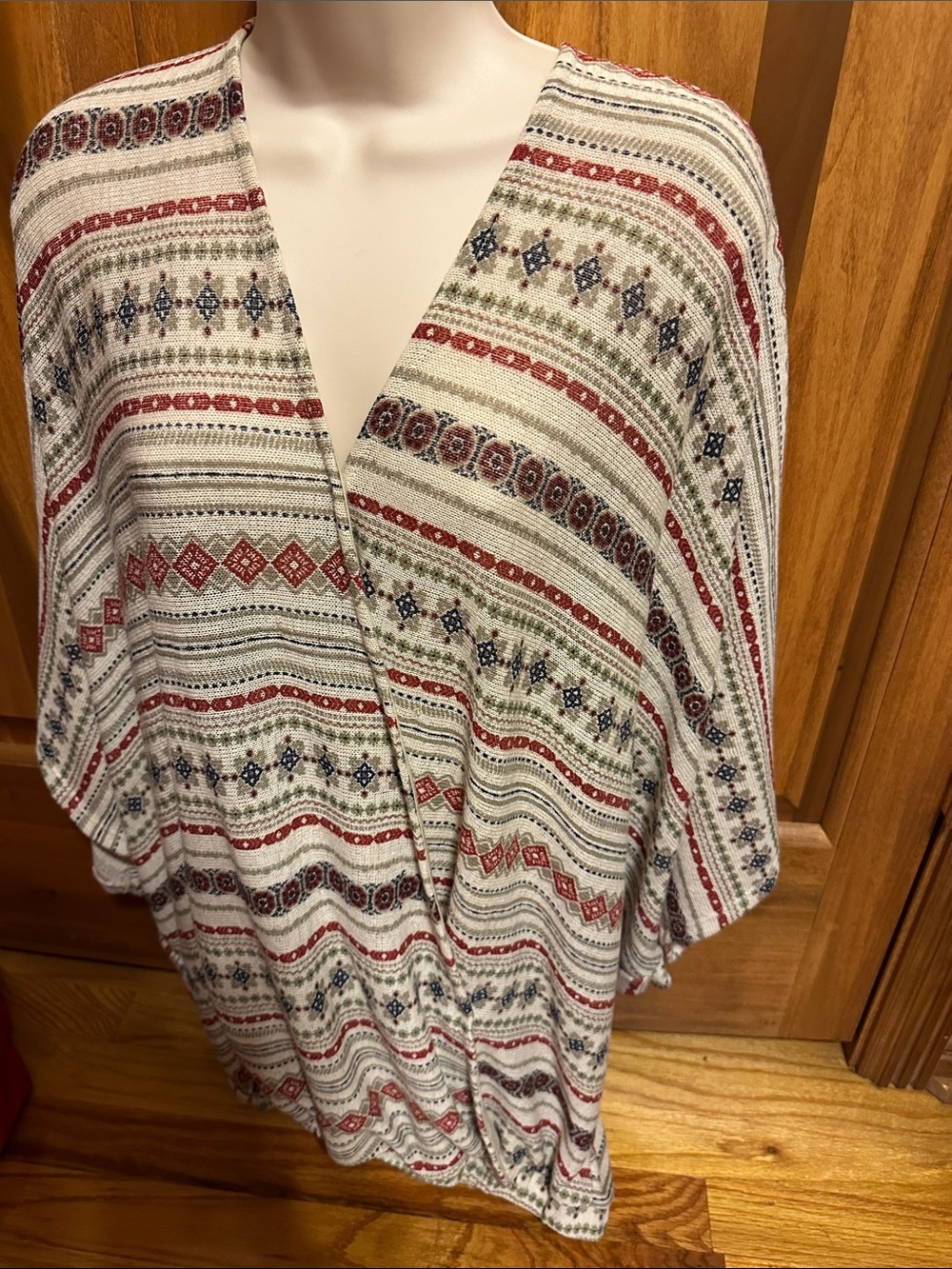ODDY Ivory Tunic with Red, Blue, and Green Geometric Stripes